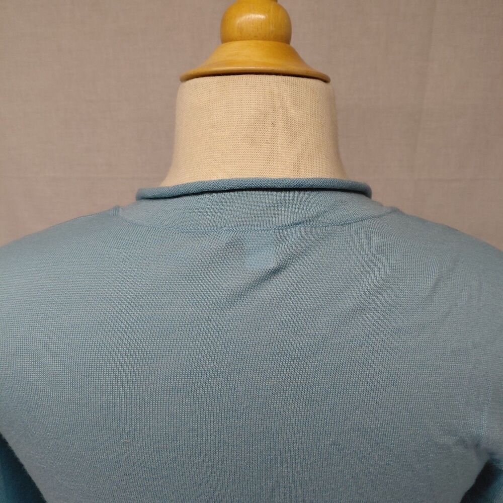 J Jill LS V-Neck Light Blue Sweater w/ Rolled Hems 100% Merino Wool s SZ S - Picture 5 of 7